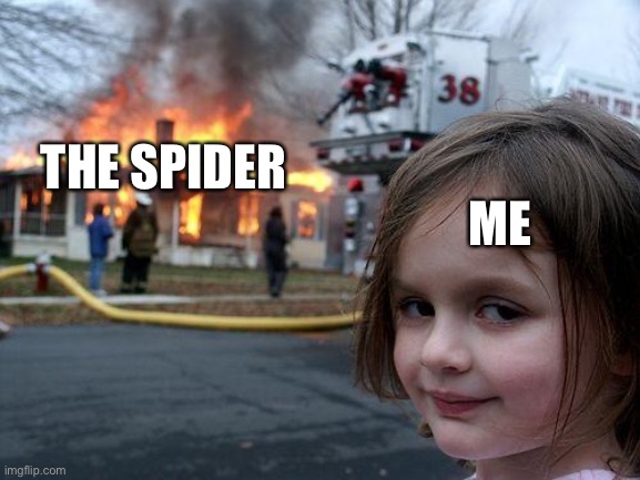 Spooder | ME; THE SPIDER | image tagged in memes,disaster girl | made w/ Imgflip meme maker