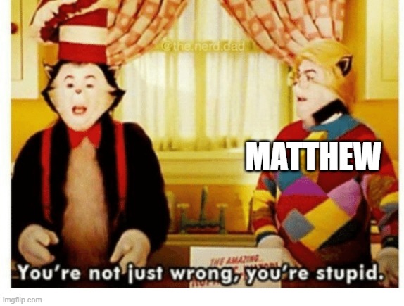 You're not just wrong your stupid | MATTHEW | image tagged in you're not just wrong your stupid | made w/ Imgflip meme maker