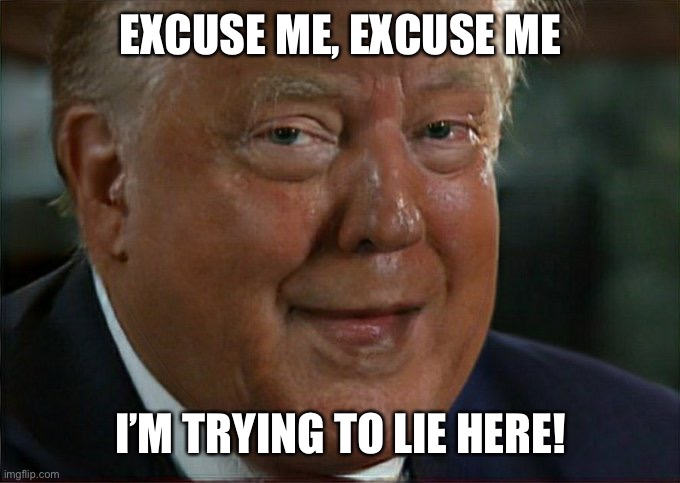 Donald Trump denies storming out of Piers Morgan interview | EXCUSE ME, EXCUSE ME; I’M TRYING TO LIE HERE! | image tagged in donald trump,piers morgan,liar liar,sweaty freak,liar in chief,coup starter | made w/ Imgflip meme maker