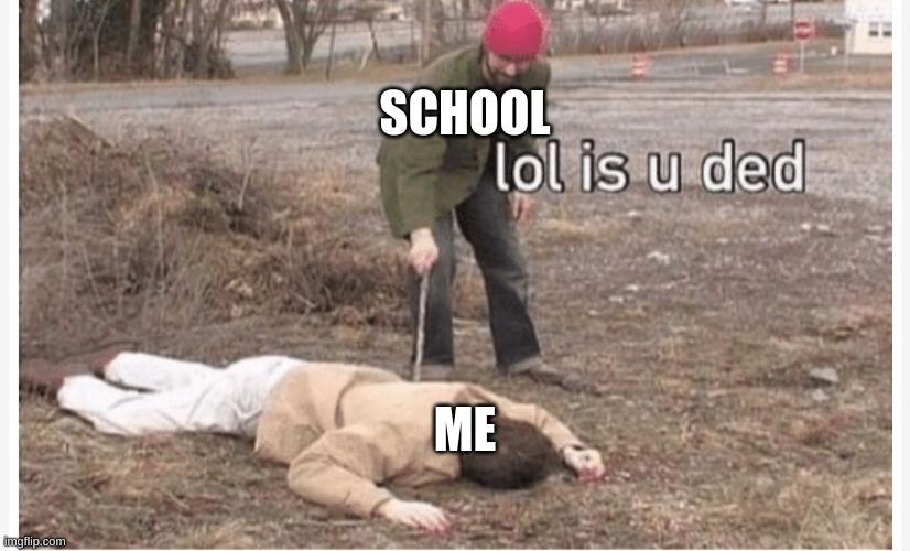 Sorry if repost :D | SCHOOL; ME | image tagged in lol is u ded | made w/ Imgflip meme maker