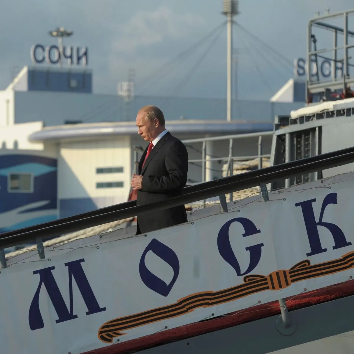 Vladimir Putin on Moskva battleship Blank Meme Template