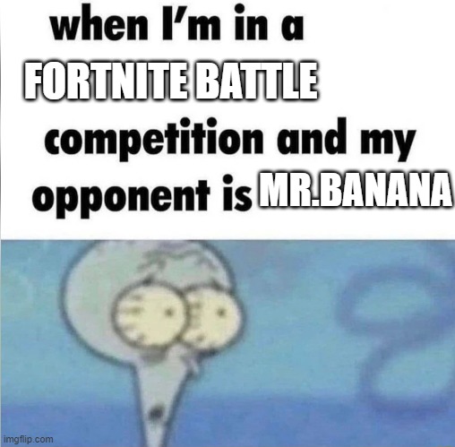 Who do you think would win? | FORTNITE BATTLE; MR.BANANA | image tagged in whe i'm in a competition and my opponent is | made w/ Imgflip meme maker