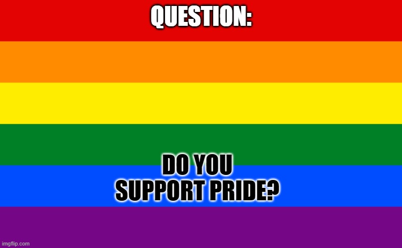 PRIDE | QUESTION:; DO YOU SUPPORT PRIDE? | image tagged in pride flag | made w/ Imgflip meme maker