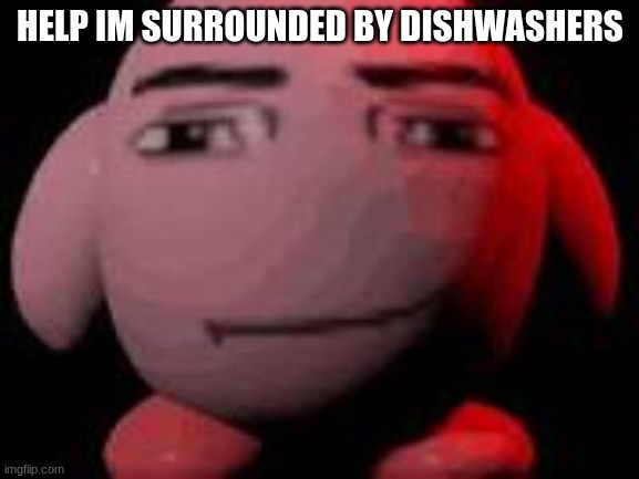 man face kirby | HELP IM SURROUNDED BY DISHWASHERS | image tagged in man face kirby | made w/ Imgflip meme maker