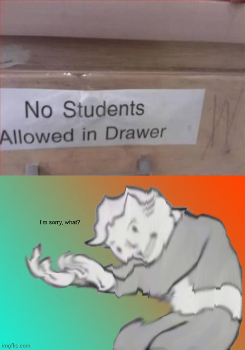 Students aren't going to fit in the drawer, obviously. | image tagged in i'm sorry what,memes,funny,noted,you had one job,you had one job just the one | made w/ Imgflip meme maker