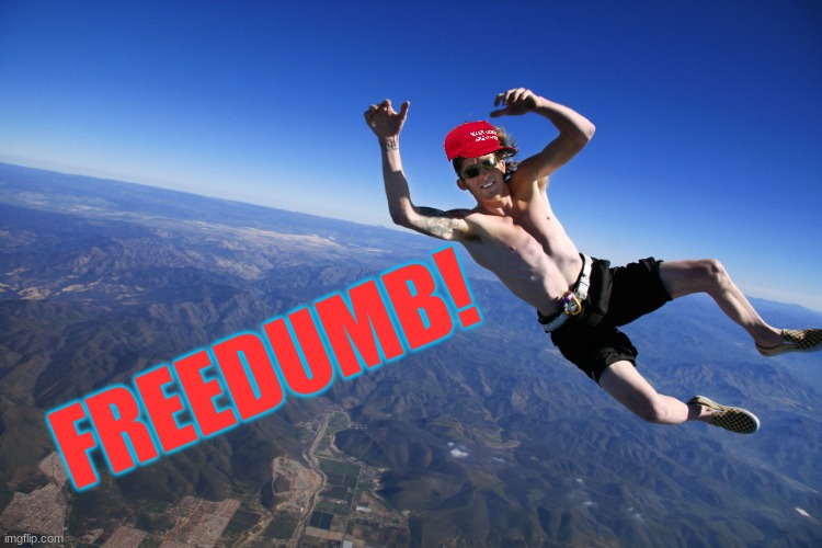 skydive without a parachute | FREEDUMB! | image tagged in skydive without a parachute | made w/ Imgflip meme maker