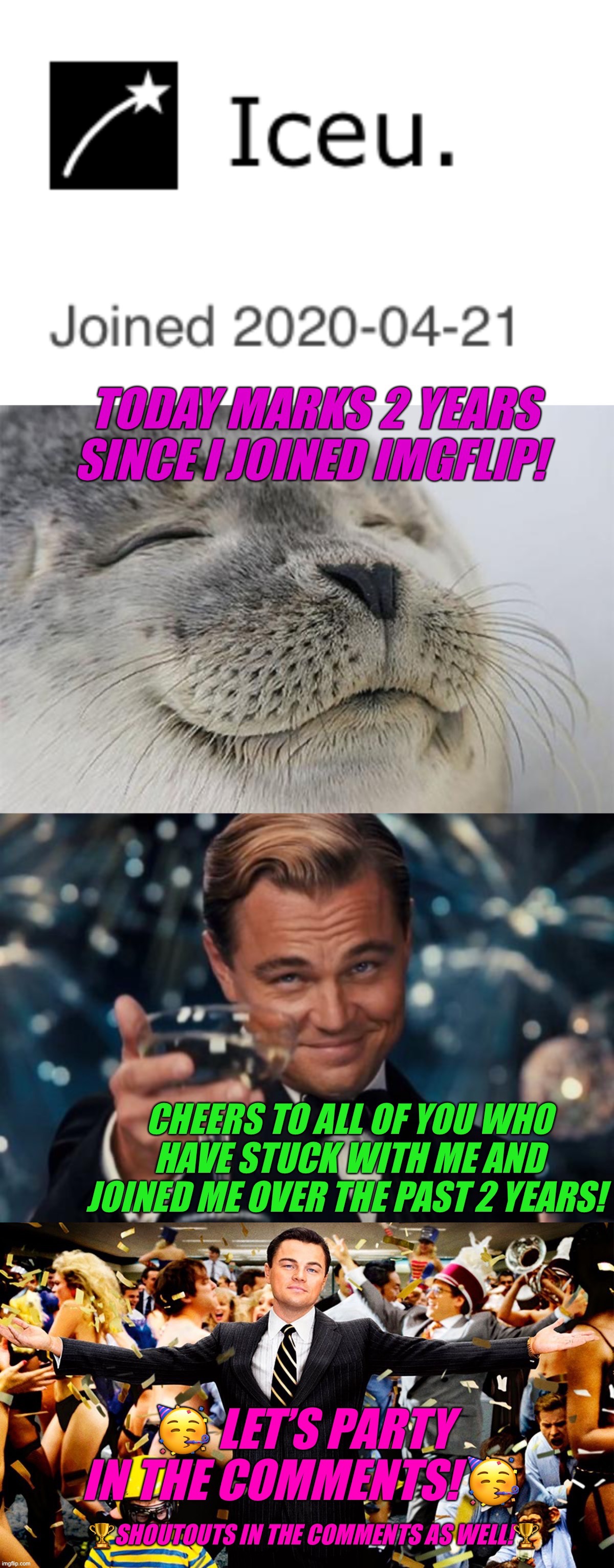 Thank you all for making the past 2 years amazing! | image tagged in memes,leonardo dicaprio cheers,2 year imgflip anniversary,imgflip anniversary,party,thank you | made w/ Imgflip meme maker