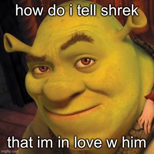 TELL MEEE | how do i tell shrek; that im in love w him | image tagged in shrek sexy face | made w/ Imgflip meme maker