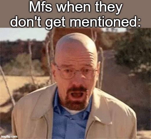 Walter White | Mfs when they don't get mentioned: | image tagged in walter white | made w/ Imgflip meme maker
