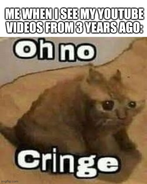 oH nO cRInGe | ME WHEN I SEE MY YOUTUBE VIDEOS FROM 3 YEARS AGO: | image tagged in oh no cringe | made w/ Imgflip meme maker