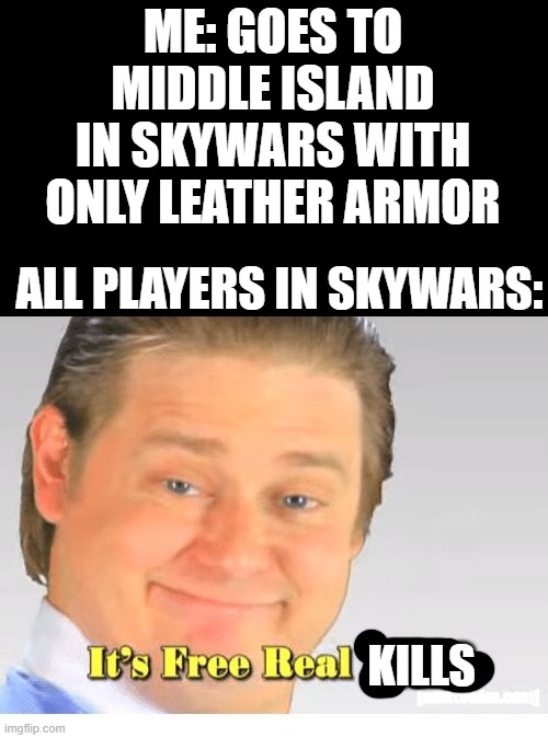 .,?! | ME: GOES TO MIDDLE ISLAND IN SKYWARS WITH ONLY LEATHER ARMOR; ALL PLAYERS IN SKYWARS:; KILLS | image tagged in it's free real estate | made w/ Imgflip meme maker