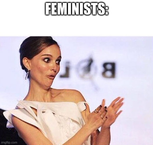natalie portman sarcastic clap | FEMINISTS: | image tagged in natalie portman sarcastic clap | made w/ Imgflip meme maker