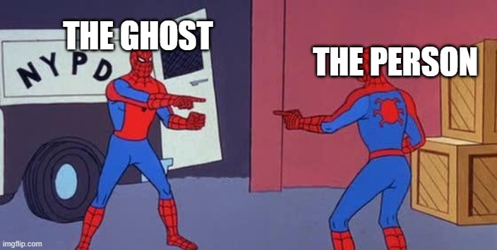 Spider Man Double | THE GHOST THE PERSON | image tagged in spider man double | made w/ Imgflip meme maker