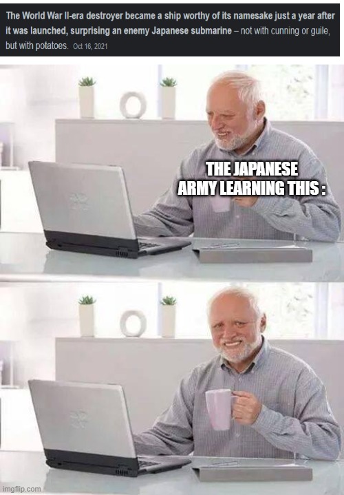 nooooooo | THE JAPANESE ARMY LEARNING THIS : | image tagged in memes,hide the pain harold | made w/ Imgflip meme maker