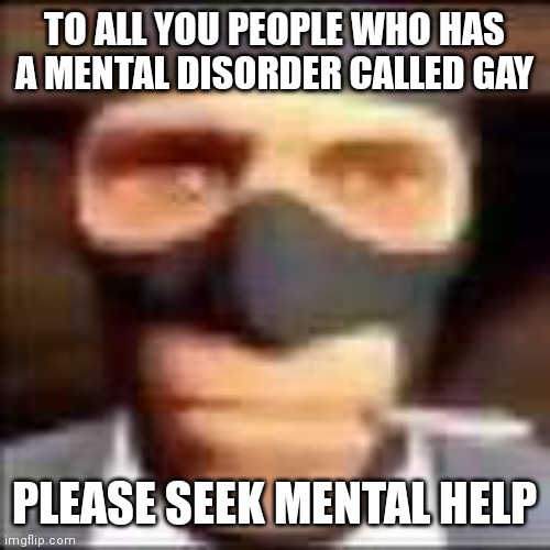 spi | TO ALL YOU PEOPLE WHO HAS A MENTAL DISORDER CALLED GAY; PLEASE SEEK MENTAL HELP | image tagged in spi | made w/ Imgflip meme maker