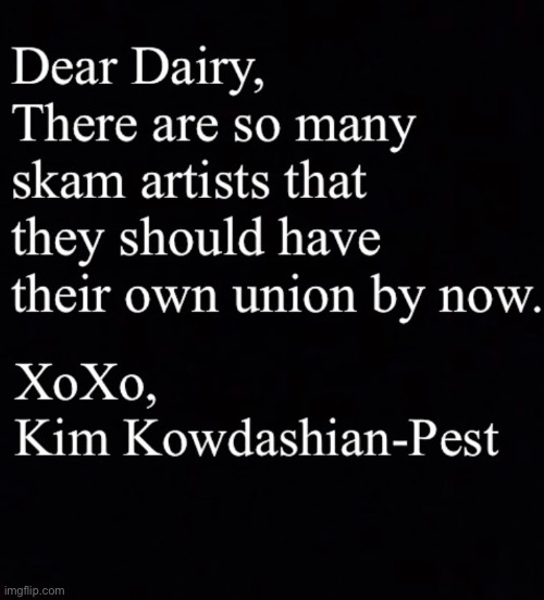 Dear Dairy, | image tagged in kim kowdashian,skam artist,2022,social kommentary,dear dairy,brian einersen | made w/ Imgflip meme maker