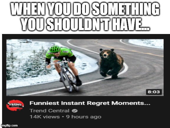 Instant regret | WHEN YOU DO SOMETHING YOU SHOULDN'T HAVE... | image tagged in regret,instant regret,funny,funny memes,memes,bear | made w/ Imgflip meme maker