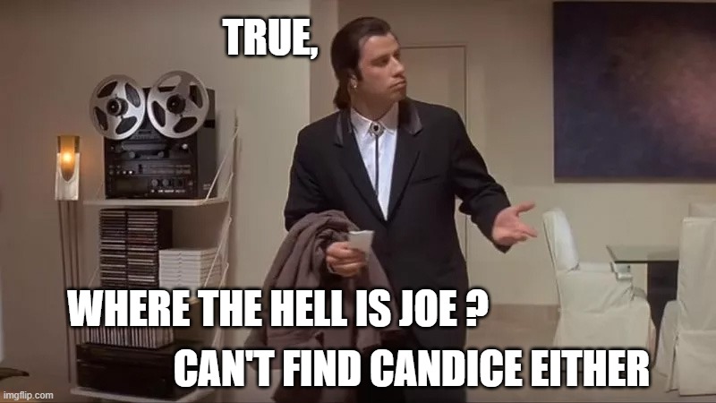 Confused man | TRUE, WHERE THE HELL IS JOE ? CAN'T FIND CANDICE EITHER | image tagged in confused man | made w/ Imgflip meme maker