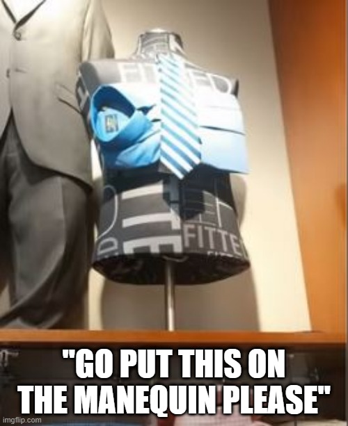 Hope They Don't Dress Like That | "GO PUT THIS ON THE MANEQUIN PLEASE" | image tagged in you had one job | made w/ Imgflip meme maker
