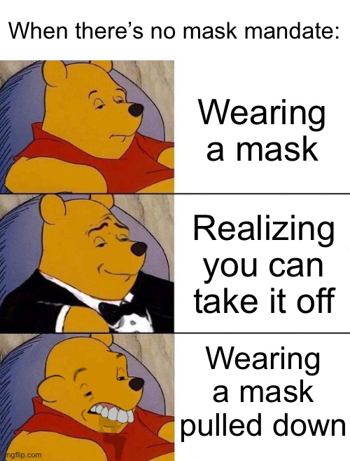 Best,Better, Blurst | When there’s no mask mandate:; Wearing a mask; Realizing you can take it off; Wearing a mask pulled down | image tagged in best better blurst | made w/ Imgflip meme maker