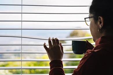 High Quality looking through blinds waiting Blank Meme Template