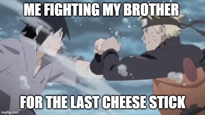 me in fight my brother | ME FIGHTING MY BROTHER; FOR THE LAST CHEESE STICK | image tagged in me in fight my brother | made w/ Imgflip meme maker