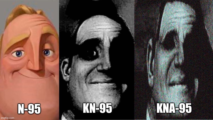 A new-newcomer | N-95; KNA-95; KN-95 | image tagged in uncanny mr incredible 3 panels | made w/ Imgflip meme maker