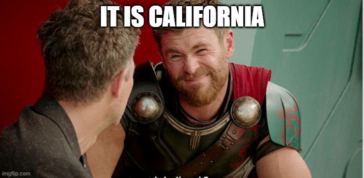 Thor is he though | IT IS CALIFORNIA | image tagged in thor is he though | made w/ Imgflip meme maker