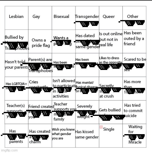 bingo but SUNGLASSES | image tagged in lgbtqia bingo | made w/ Imgflip meme maker