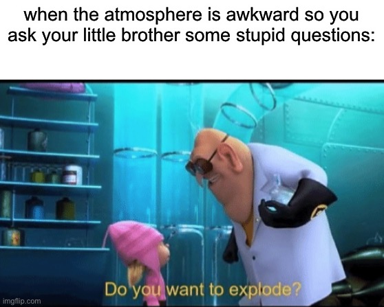 you, you want to explode? | when the atmosphere is awkward so you ask your little brother some stupid questions: | image tagged in do you want to explode | made w/ Imgflip meme maker