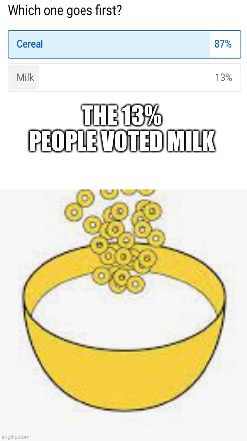 Who did this | THE 13% PEOPLE VOTED MILK | image tagged in milk cerial | made w/ Imgflip meme maker