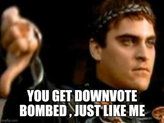 Downvoting Roman Meme | YOU GET DOWNVOTE BOMBED , JUST LIKE ME | image tagged in memes,downvoting roman | made w/ Imgflip meme maker