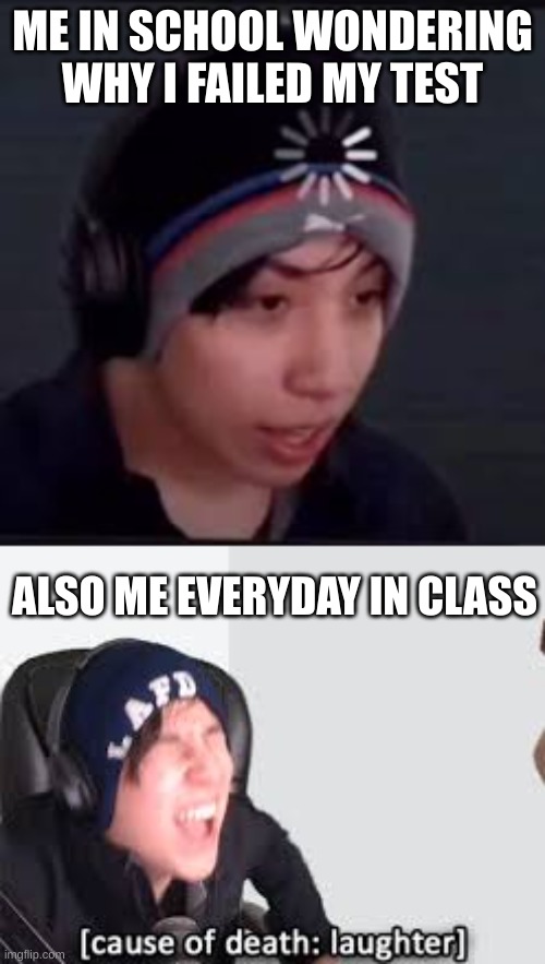 wackity | ME IN SCHOOL WONDERING WHY I FAILED MY TEST; ALSO ME EVERYDAY IN CLASS | image tagged in quackity,dream,dreamsmp,school,relateable | made w/ Imgflip meme maker