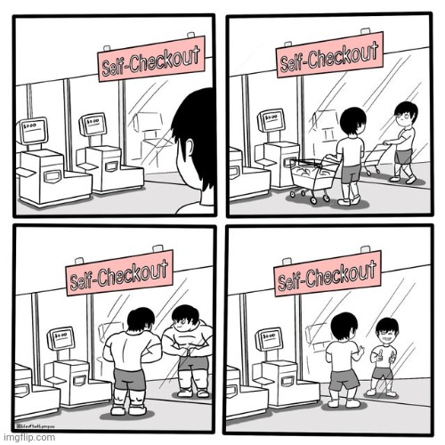 Self-Checkout | image tagged in comics/cartoons,comics,comic,self-checkout,supermarket,store | made w/ Imgflip meme maker