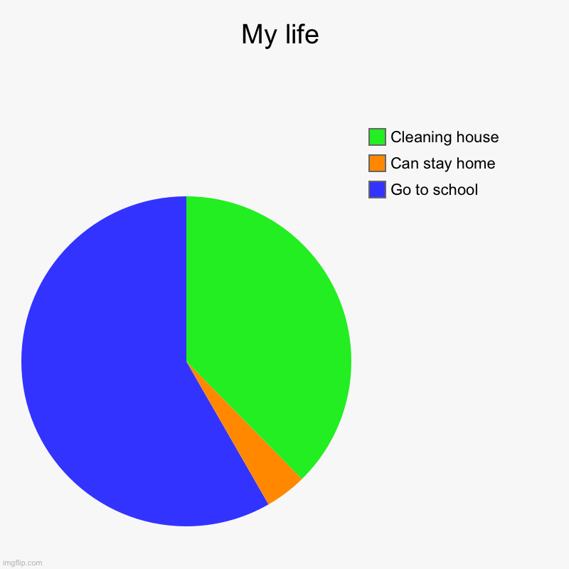 My life | Go to school , Can stay home , Cleaning house | image tagged in charts,pie charts | made w/ Imgflip chart maker