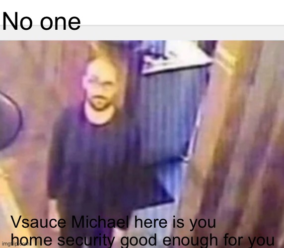Remain safe everyone | No one; Vsauce Michael here is you home security good enough for you | image tagged in meme | made w/ Imgflip meme maker