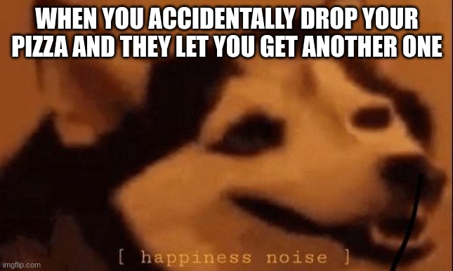 [happiness noise] | WHEN YOU ACCIDENTALLY DROP YOUR PIZZA AND THEY LET YOU GET ANOTHER ONE | image tagged in happiness noise | made w/ Imgflip meme maker