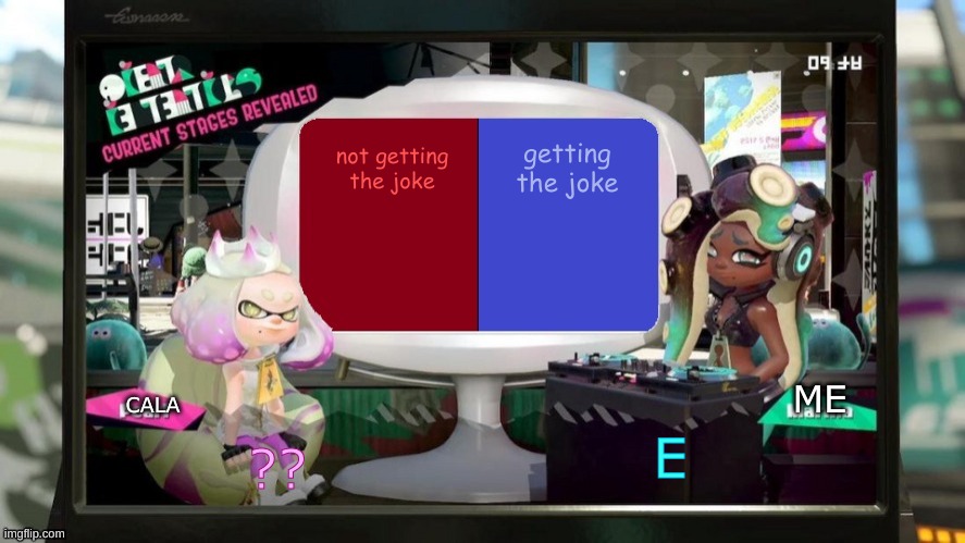 splatfest announcement w/txt settings | E ?? CALA ME not getting the joke getting the joke | image tagged in splatfest announcement w/txt settings | made w/ Imgflip meme maker