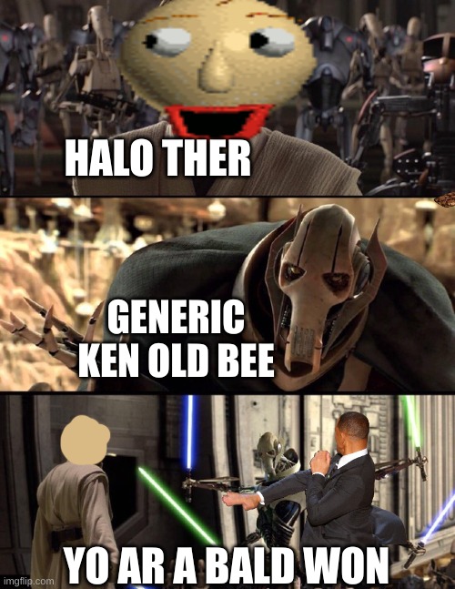 General Kenobi "Hello there" | HALO THER; GENERIC KEN OLD BEE; YO AR A BALD WON | image tagged in general kenobi hello there | made w/ Imgflip meme maker