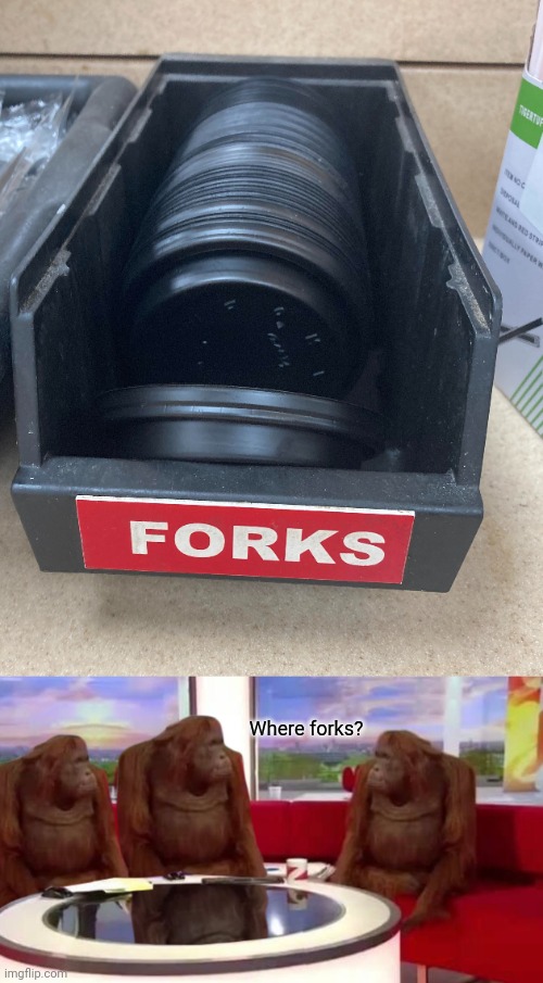 Non-forks | Where forks? | image tagged in where monkey,you had one job,forks,fork,memes,meme | made w/ Imgflip meme maker