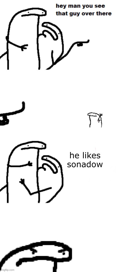 true |  he likes sonadow | image tagged in hey man you see that guy over there | made w/ Imgflip meme maker