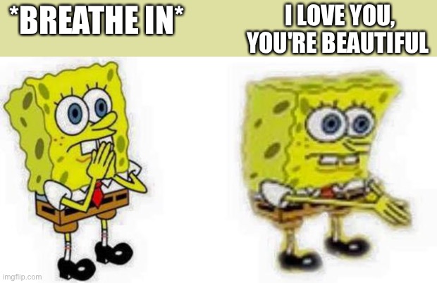 *inhale* | I LOVE YOU, YOU'RE BEAUTIFUL; *BREATHE IN* | image tagged in spongebob inhale boi,wholesome | made w/ Imgflip meme maker