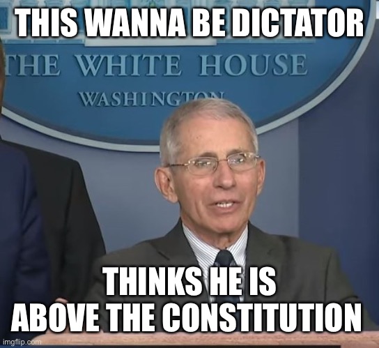 Fauci needs to go! | THIS WANNA BE DICTATOR; THINKS HE IS ABOVE THE CONSTITUTION | image tagged in dr fauci,courts,constitution,authotity,dictator | made w/ Imgflip meme maker