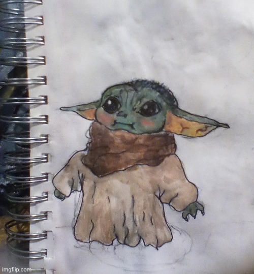 The grogu (baby Yoda) | image tagged in star wars,baby yoda,drawing,paint,the force,oh wow are you actually reading these tags | made w/ Imgflip meme maker