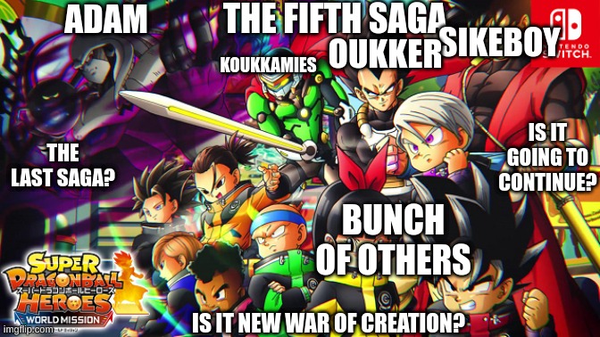 THE FIFTH SAGA; SIKEBOY; ADAM; OUKKER; KOUKKAMIES; IS IT GOING TO CONTINUE? THE LAST SAGA? BUNCH OF OTHERS; IS IT NEW WAR OF CREATION? | made w/ Imgflip meme maker