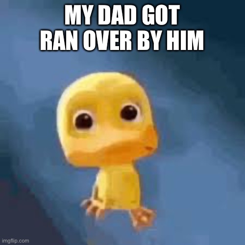 Crying duck | MY DAD GOT RAN OVER BY HIM | image tagged in crying duck | made w/ Imgflip meme maker