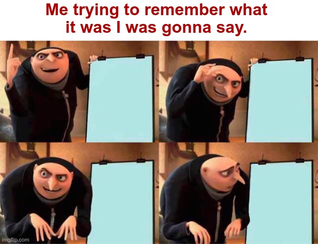 Been There, Done That ... | Me trying to remember what
it was I was gonna say. | image tagged in gru's plan,old guy,forgetful,rick75230 | made w/ Imgflip meme maker