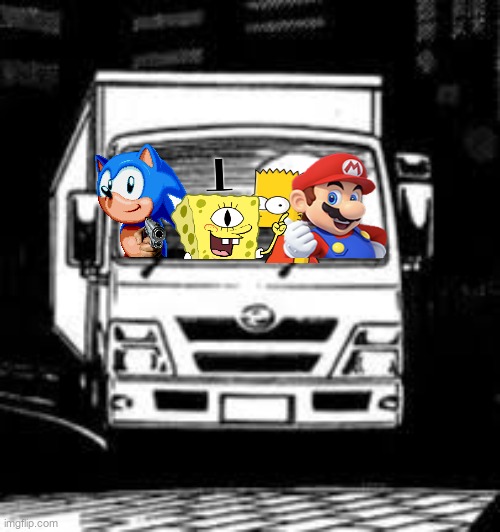 in truck with boys | image tagged in anime truck | made w/ Imgflip meme maker