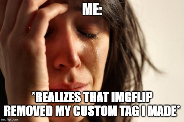 you feel like a pro when it's there. | ME:; *REALIZES THAT IMGFLIP REMOVED MY CUSTOM TAG I MADE* | image tagged in memes,first world problems,fun,funny,lol,stop reading the tags | made w/ Imgflip meme maker