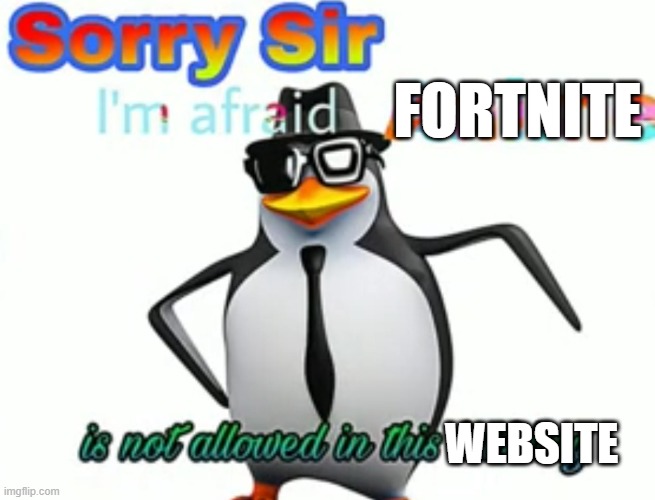 Sorry sir I'm afraid anime is not allowed in this building | FORTNITE WEBSITE | image tagged in sorry sir i'm afraid anime is not allowed in this building | made w/ Imgflip meme maker